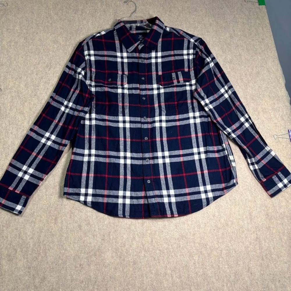 George Flannel Shirt Mens 2XL Blue Red Plaid Cotton Blend Casual Preppy Classic